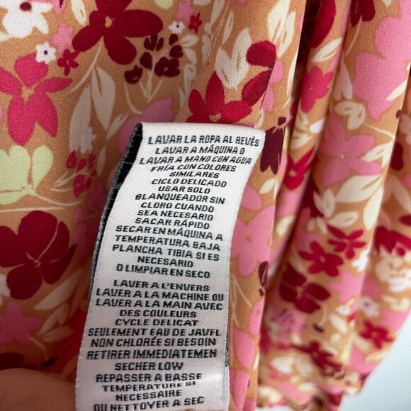 NANETTE LEPORE Boho Pink Burgundy Office Floral Edwardian Puff Button down Top L - Picture 12 of 12